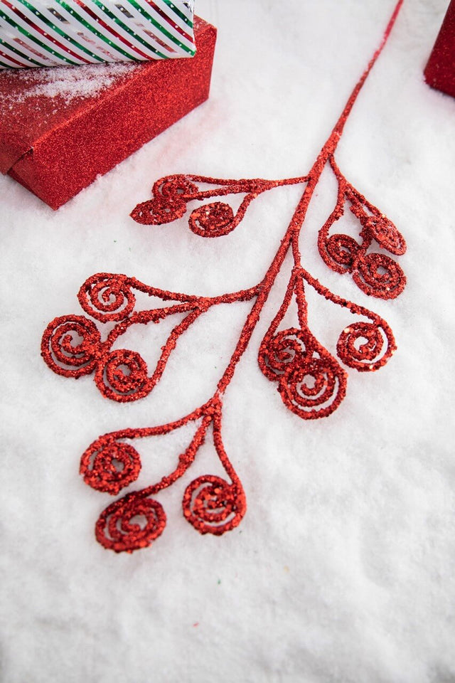 26” Red Glitter Curly Stem