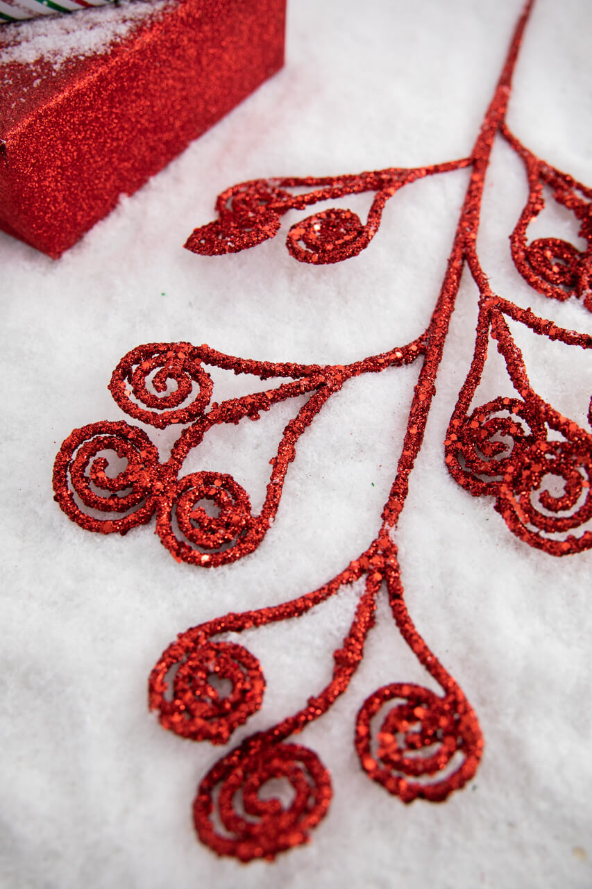 26” Red Glitter Curly Stem
