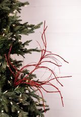32” Red Glitter Curly Willow Spray