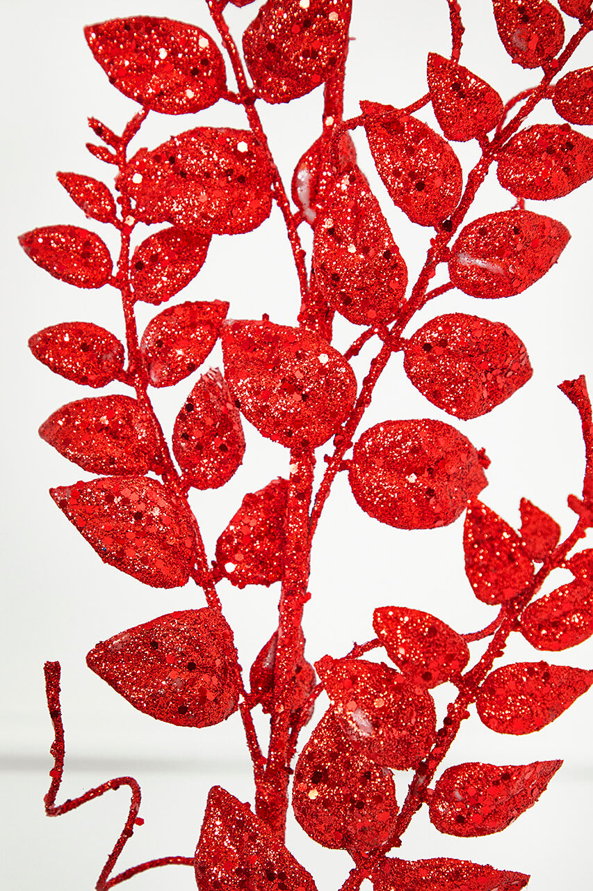 35" Red Glitter/Mica Later Fern Spray