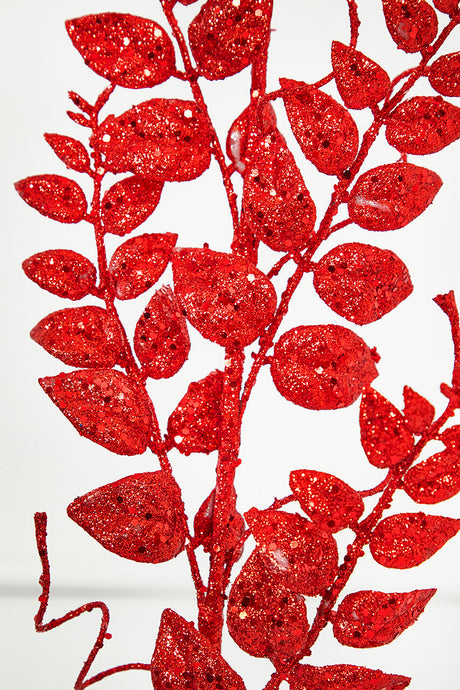 35" Red Glitter/Mica Later Fern Spray