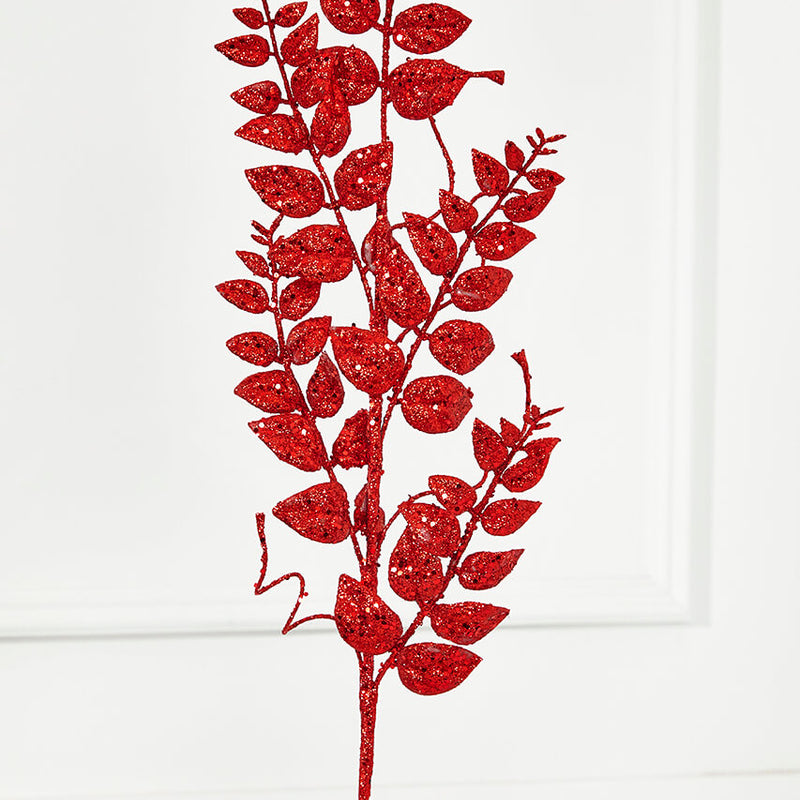 35" Red Glitter/Mica Later Fern Spray