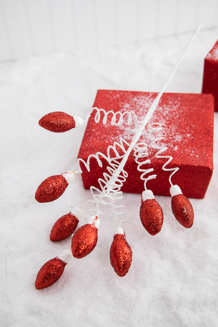 20.5” Red Glitter Christmas Light Bulbs Spray