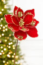 19" x 10" Red & Gold Glitter Magnolia Stem