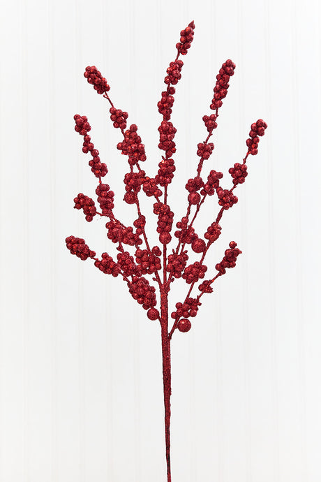 26" Red Glitter Berries Spray