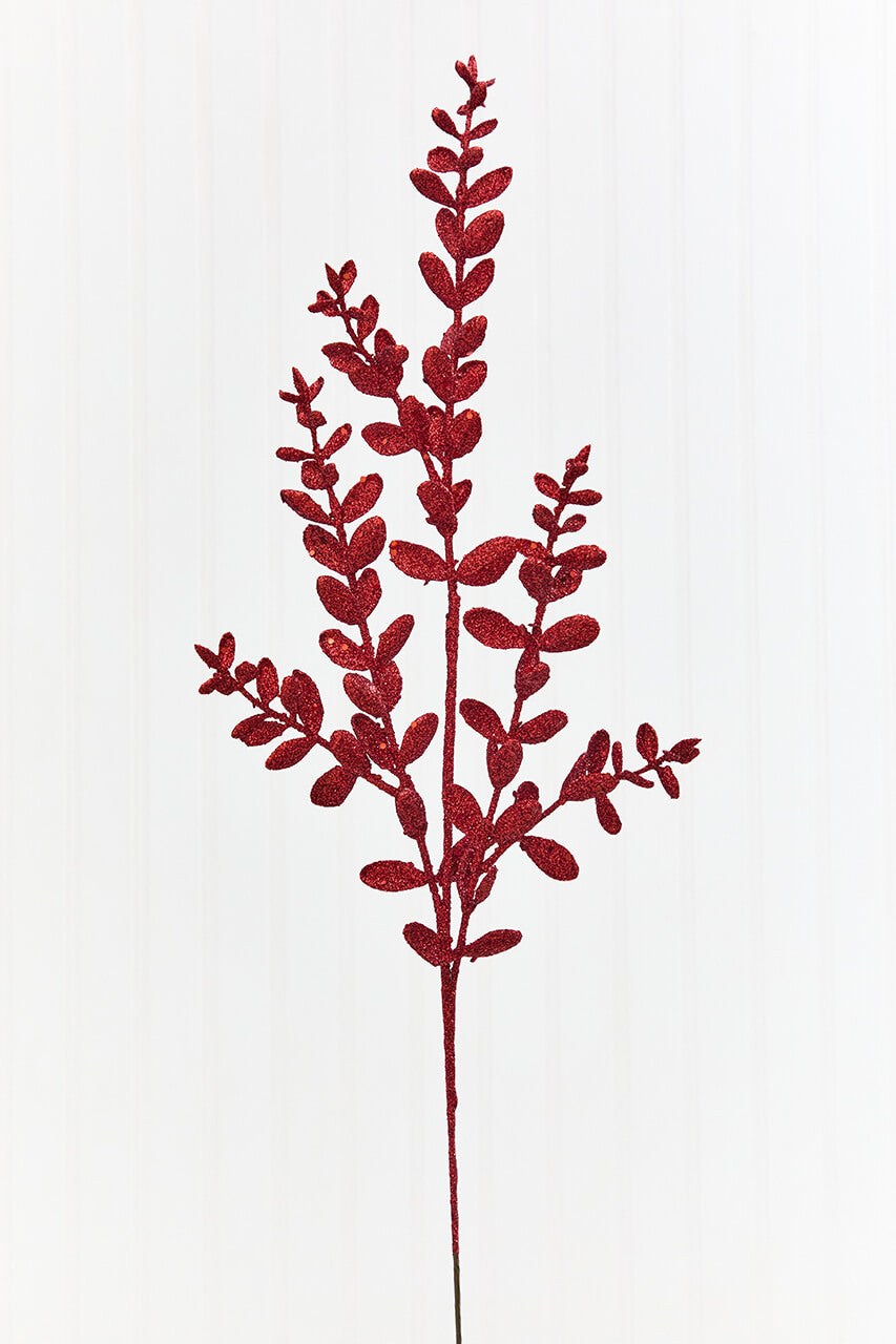 30" Red Glitter Eucalyptus Spray
