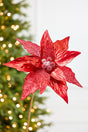 24" x 10" Red Glitter Edge & Bead Poinsettia Stem