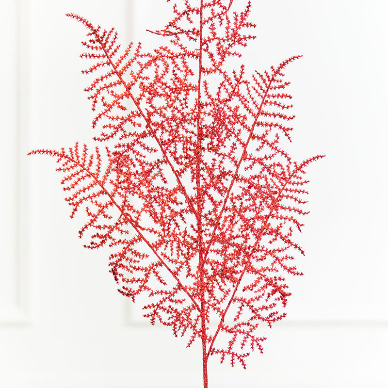 35" Red Glitter Fern Spray