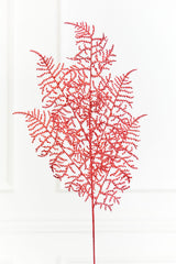 35" Red Glitter Fern Spray