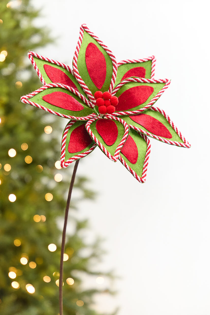 20" x 11.5" Whimsical Red & Green Poinsettia Stem