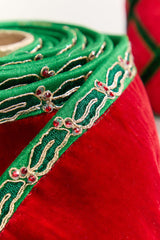 4" x 5 Yard Holly Leaves Edged Red Velvet Ribbon