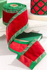 4" x 5 Yard Holly Leaves Edged Red Velvet Ribbon
