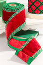4" x 5 Yard Holly Leaves Edged Red Velvet Ribbon
