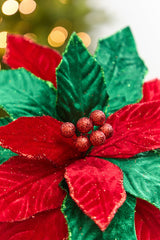 20" x 12" Red & Green Poinsettia Stem