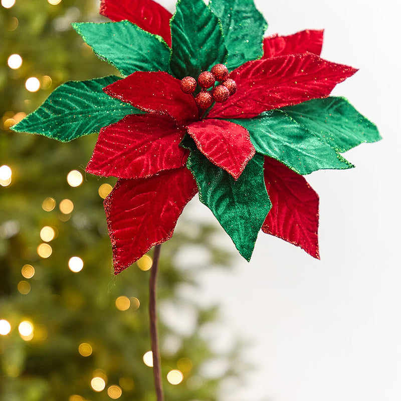 20" x 12" Red & Green Poinsettia Stem