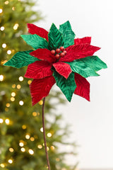 20" x 12" Red & Green Poinsettia Stem