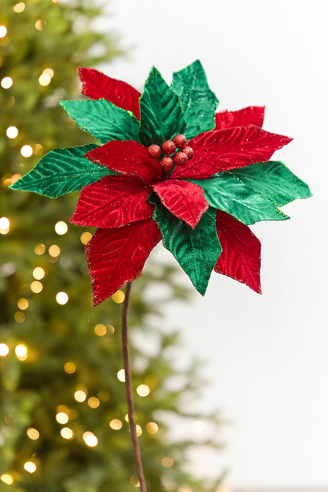 20" x 12" Red & Green Poinsettia Stem