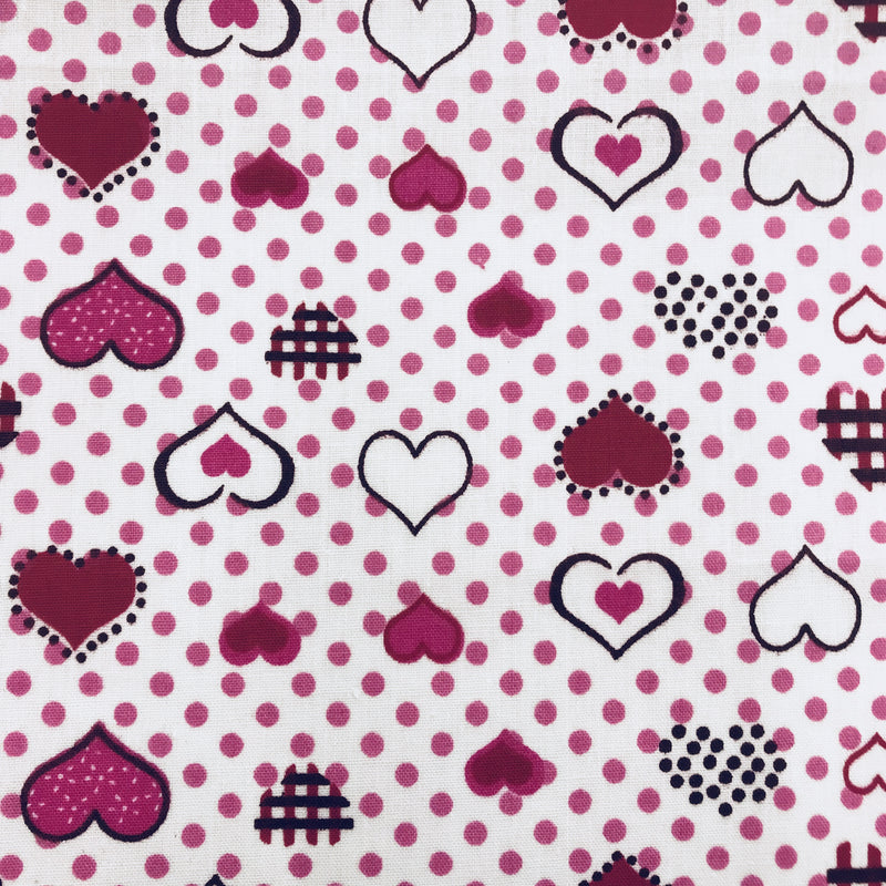 Red Hearts Poly Cotton Fabric - Red Hearts Print, 59/60" Width