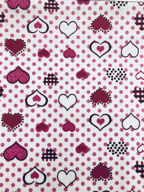 Red Hearts Poly Cotton Fabric - Red Hearts Print, 59/60" Width