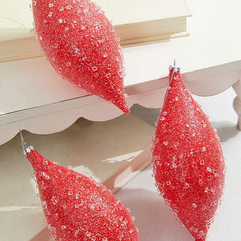 7 InchRed Sugar Iced Finial Ornament Christmas Holiday Decorative Hanging Ornament