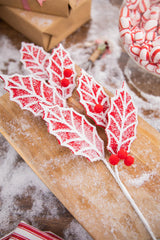 Red White Leaf Stem with Red Berries 24 Inch Christmas Decor