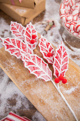24” Red and White Leaf Stem with Red Berries