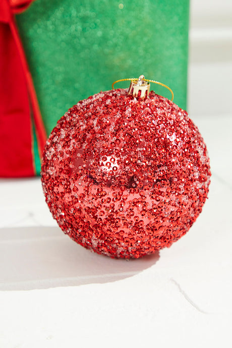 4” Red Beaded Metallic Ball Ornament