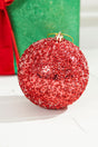 4” Red Beaded Metallic Ball Ornament