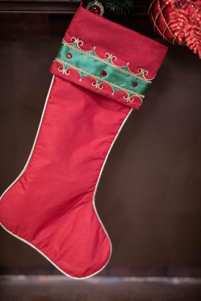 25” Jeweled Trim Velvet Stocking