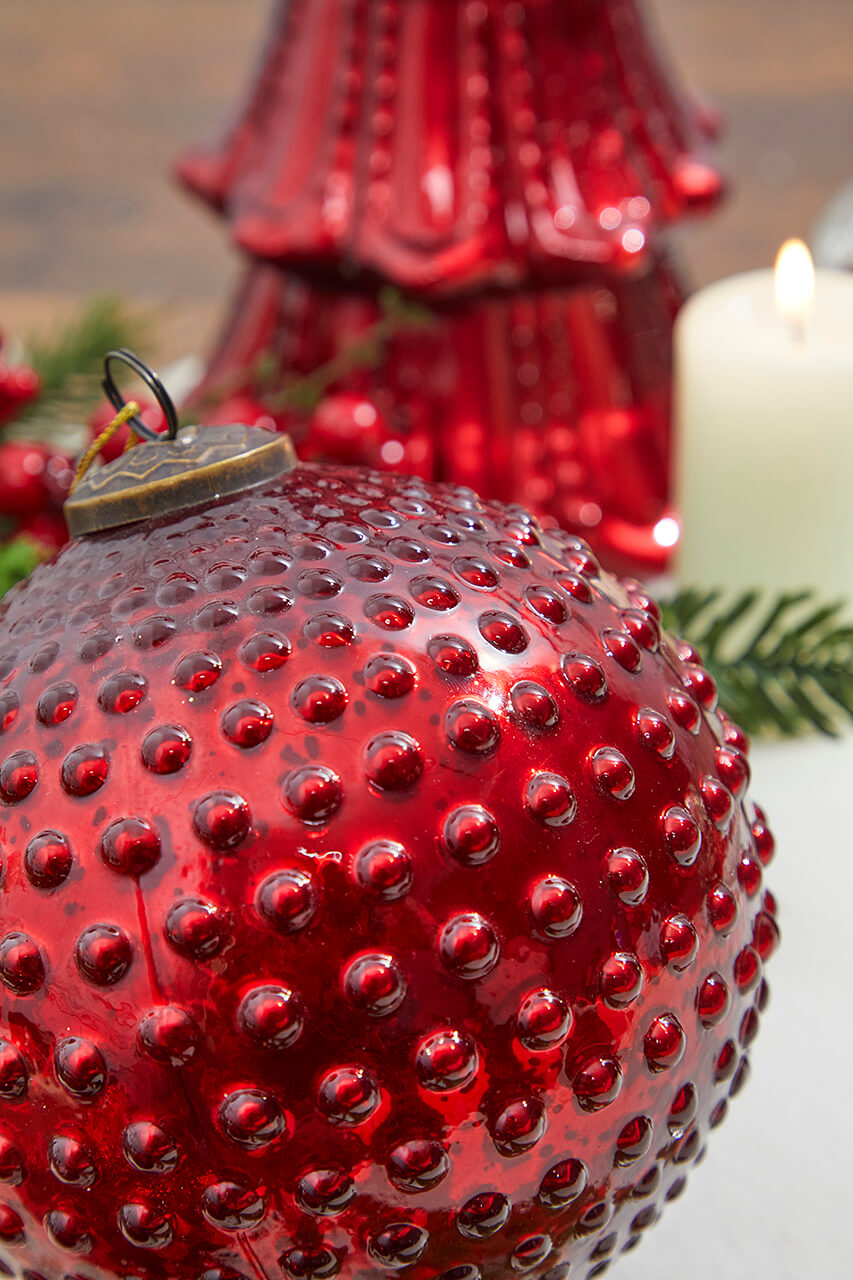 6" Round Hobnail Ruby Mercury Glass Ornament
