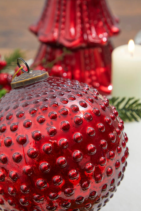 6" Round Hobnail Ruby Mercury Glass Ornament