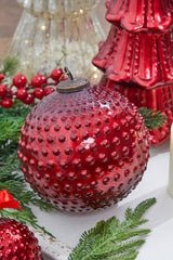 6 Inchi Round Hobnail Ruby Mercury Glass Ornament Christmas Tree Decor