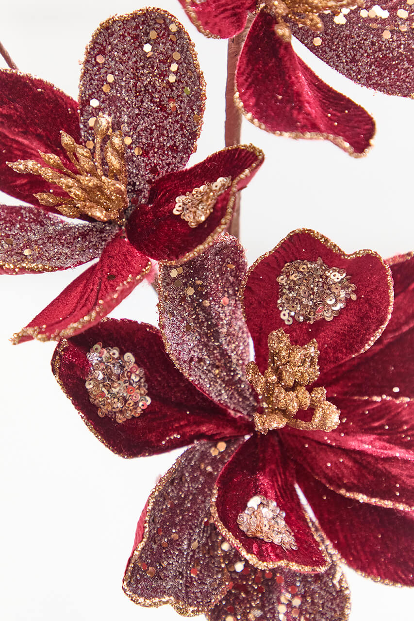 23.5" Burgundy & Gold Magnolia Spray