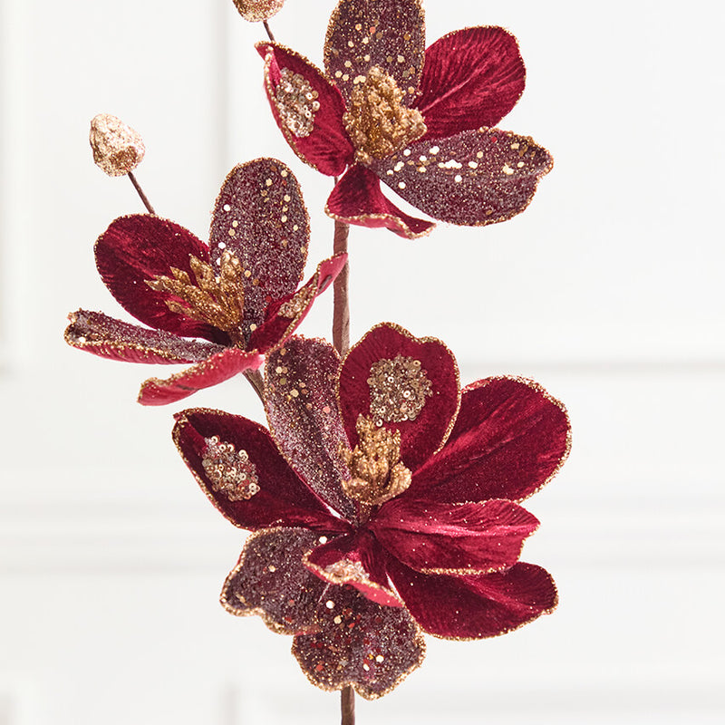23.5" Burgundy & Gold Magnolia Spray