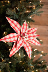 22” x 12.5" Red/Natural Check Poinsettia Stem