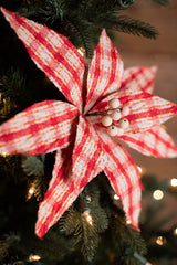 22” x 12.5" Red/Natural Check Poinsettia Stem
