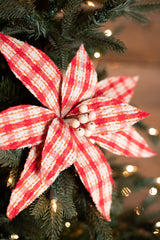 22” x 12.5" Red/Natural Check Poinsettia Stem