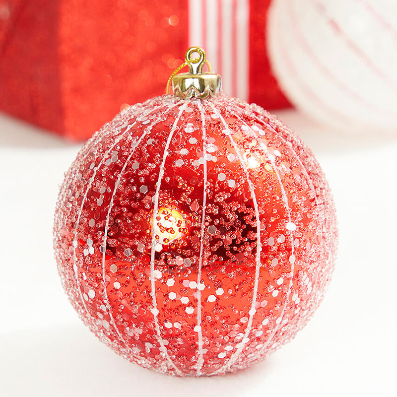 4 Inch Red Glitter Drip Ball Ornament Decorative Christmas Hanging Ornament