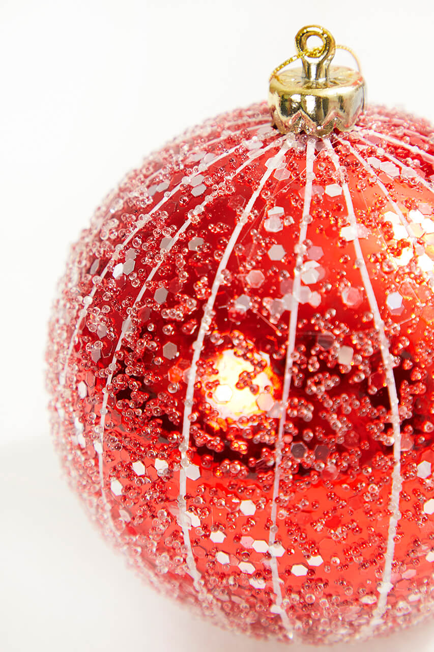 4" Red Glitter Drip Ball Ornament
