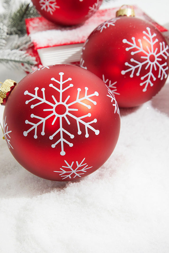 5" Red Christmas Ball Ornaments - Set of 6