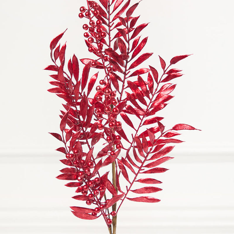 30" Red Metallic Pepperberry Stem