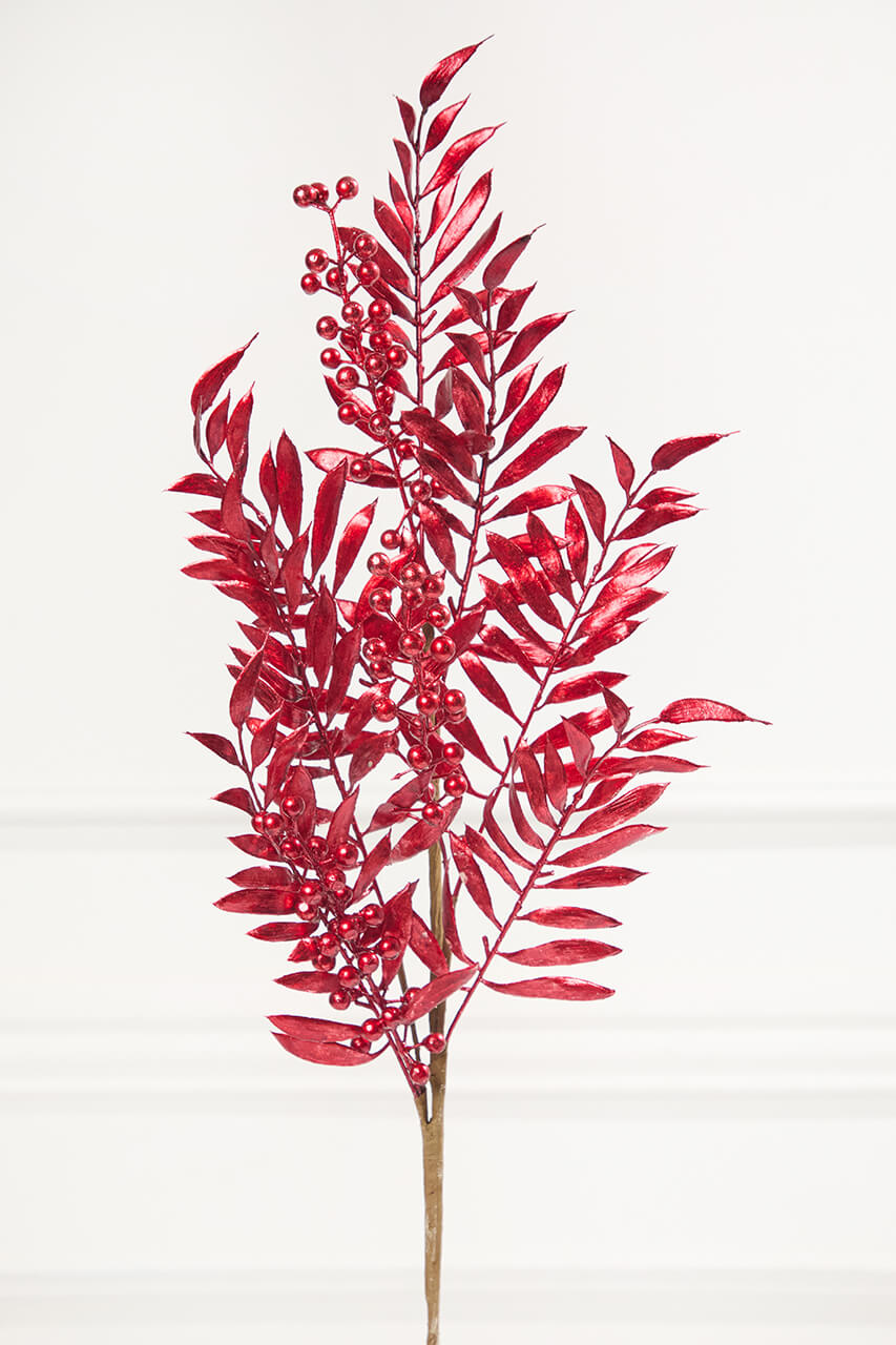 30" Red Metallic Pepperberry Stem