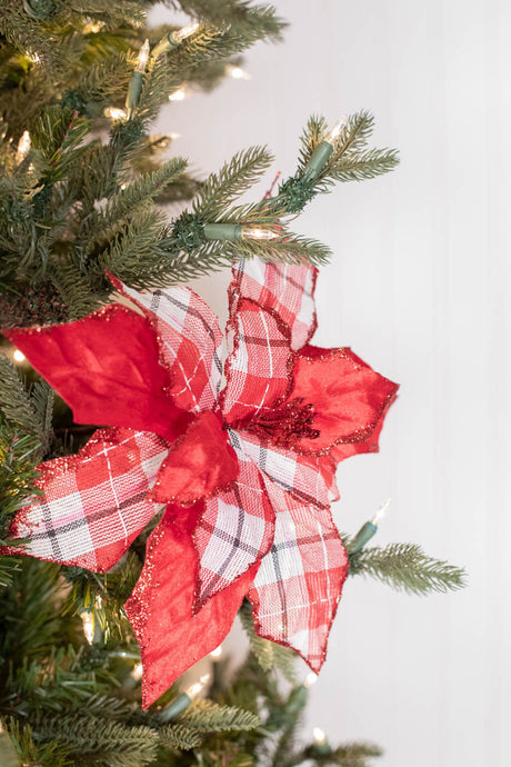 24” x 13" Velvet/Plaid Poinsettia Stem