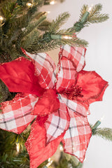 24” x 13" Velvet/Plaid Poinsettia Stem