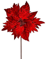 Red Velvet Gold Glitter Poinsettia Stem 20 Inch Christmas Decor