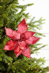 22 Inch Red Iced Poinsettia Stem