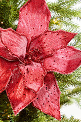 22 Inch Red Iced Poinsettia Stem