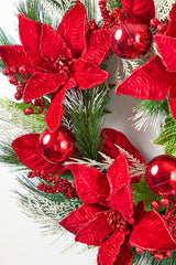 22” Poinsettia With Pine Wreath