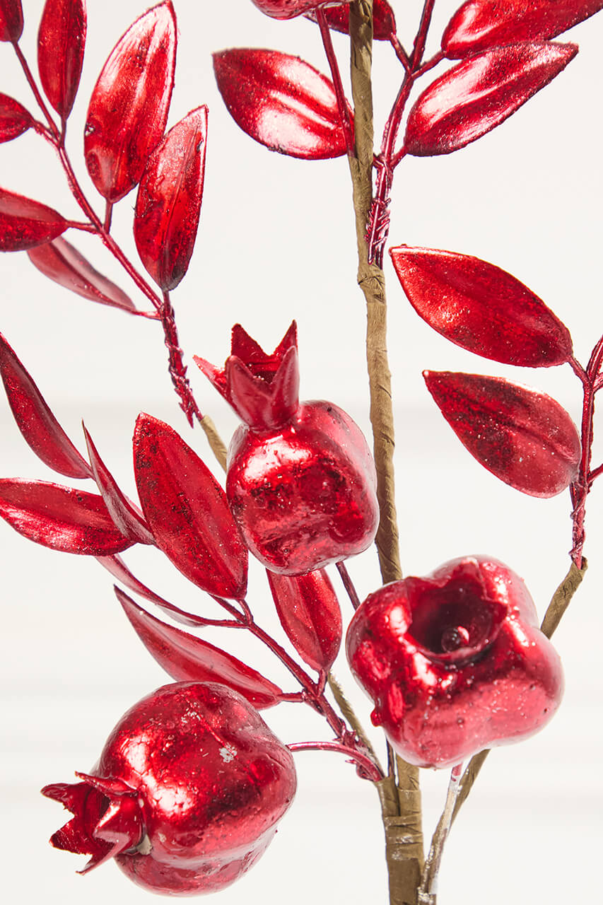 26" Red Metallic Pomegranate Stem