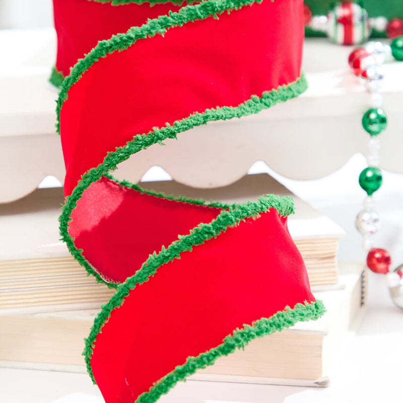 2.5" x 10 Yard Red Velvet with Green Drift Ribbon